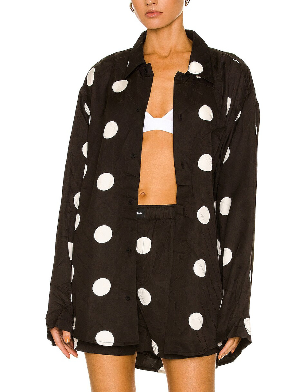Balenciaga Oversized Black Polka Dot Button Down Shirt Size US 36 IT / US 4